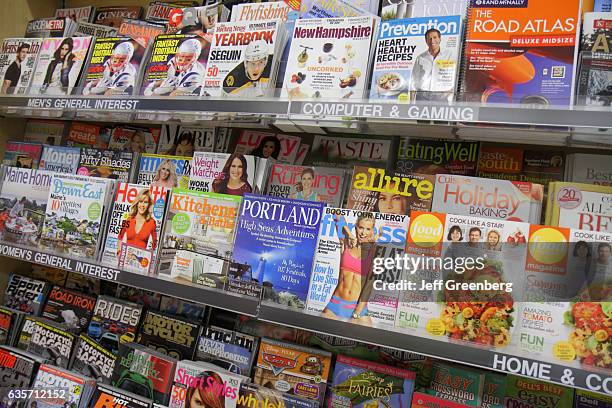 Magazine rack inside Shaw's grocery store.