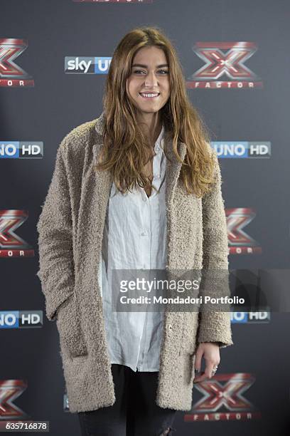Singer Gaia Gozzi during the press conference of presentation of the first live episode of the talent show X Factor . Milan, Italy. 26th October 2016