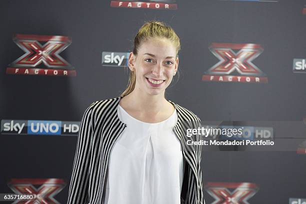 Singer Caterina Cropelli during the press conference of presentation of the first live episode of the talent show X Factor . Milan, Italy. 26th...