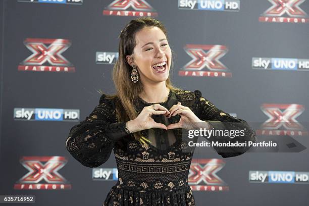 Hostess Aurora Ramazzotti during the press conference of presentation of the first live episode of the talent show X Factor . Milan, Italy. 26th...