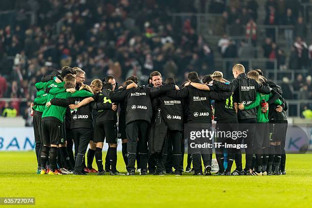 Players Hannover 96 and coach Daniel Stendel of Hannover after the Second Bundesliga match between VfB Stuttgart and Hannover 96 at Mercedes-Benz...