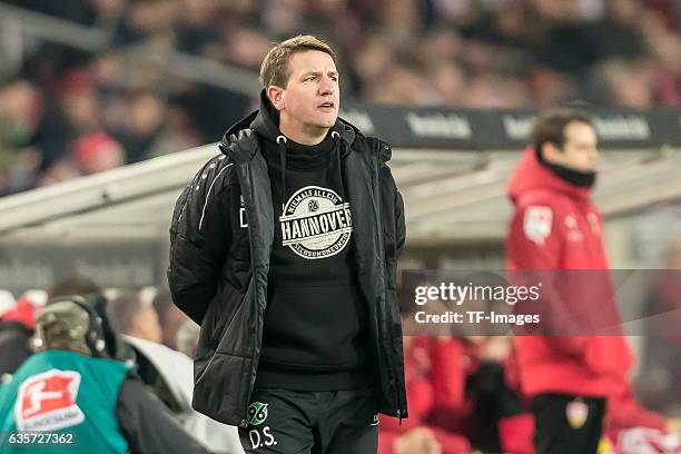 Coach Daniel Stendel of Hannover looks on during the Second Bundesliga match between VfB Stuttgart and Hannover 96 at Mercedes-Benz Arena on December...