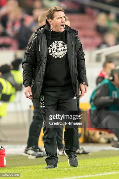 Coach Daniel Stendel of Hannover looks on during the Second Bundesliga match between VfB Stuttgart and Hannover 96 at Mercedes-Benz Arena on December...