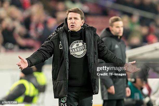 Coach Daniel Stendel of Hannover gestures during the Second Bundesliga match between VfB Stuttgart and Hannover 96 at Mercedes-Benz Arena on December...