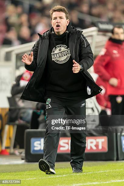 Coach Daniel Stendel of Hannover gestures during the Second Bundesliga match between VfB Stuttgart and Hannover 96 at Mercedes-Benz Arena on December...