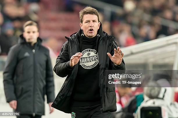 Coach Daniel Stendel of Hannover gestures during the Second Bundesliga match between VfB Stuttgart and Hannover 96 at Mercedes-Benz Arena on December...