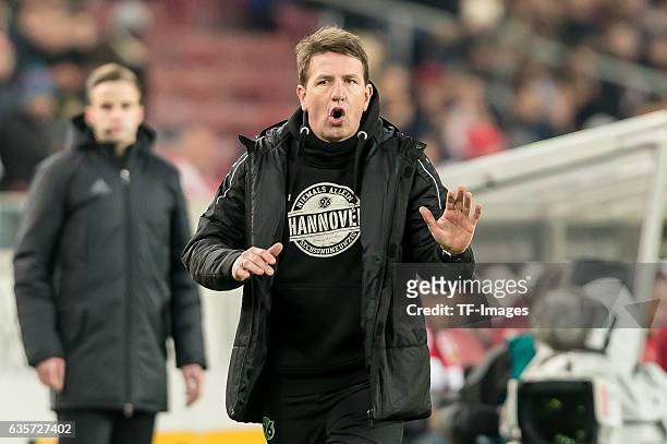 Coach Daniel Stendel of Hannover gestures during the Second Bundesliga match between VfB Stuttgart and Hannover 96 at Mercedes-Benz Arena on December...