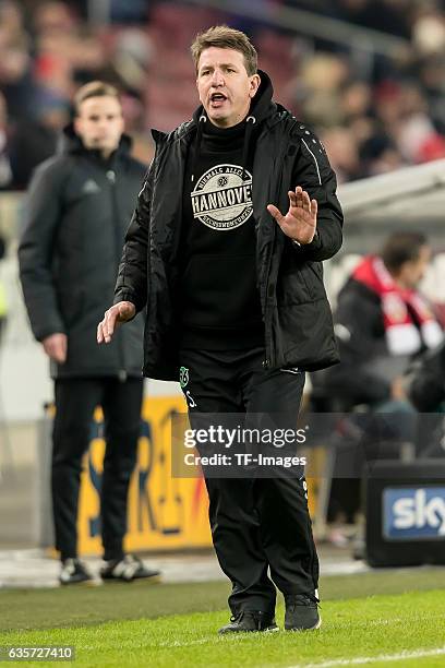 Coach Daniel Stendel of Hannover gestures during the Second Bundesliga match between VfB Stuttgart and Hannover 96 at Mercedes-Benz Arena on December...