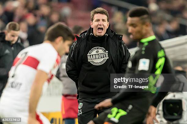 Coach Daniel Stendel of Hannover looks on during the Second Bundesliga match between VfB Stuttgart and Hannover 96 at Mercedes-Benz Arena on December...