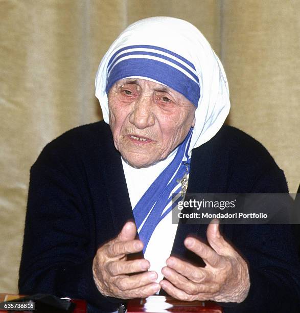 Close-up of Mother Teresa of Calcutta, founder of the religious congregation of the Missionaries of Charity, during a visit to Vatican. Vatican City,...