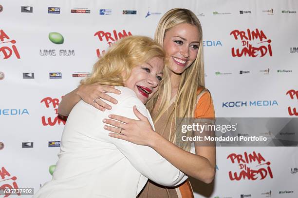 Actresses Martina Stella and Sandra Milo during the presentation of the film Prima di lunedì. Milan, Italy. 10th October 2016