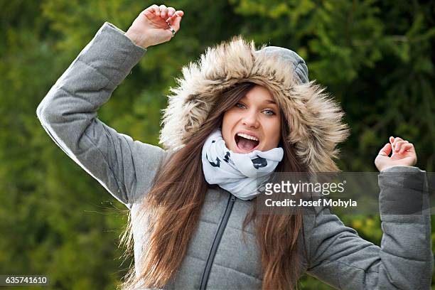 it is cold outdoors but i am happy - josef mohyla stock pictures, royalty-free photos & images
