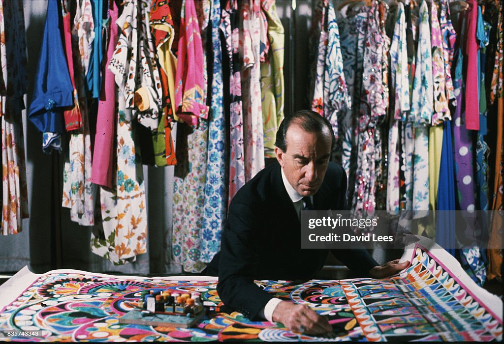 The Florentine fashion designer, Emilio Pucci with examples of his ...