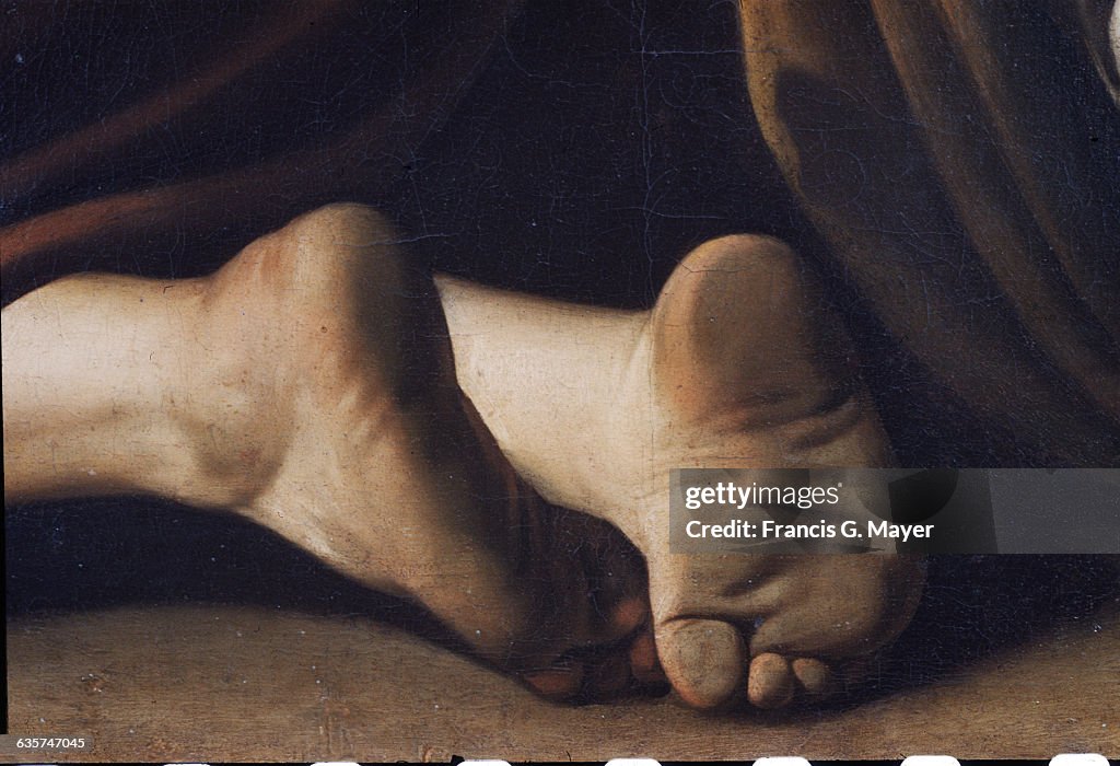 Detail of Madonna of the Rosaries by Caravaggio