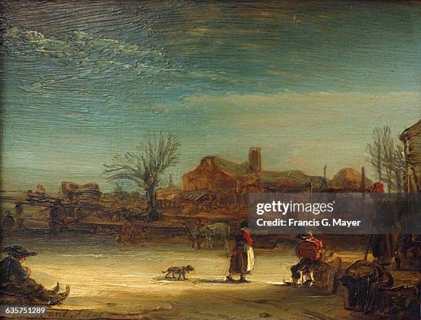 Winter Landscape by Rembrandt van Rijn, circa 1646.