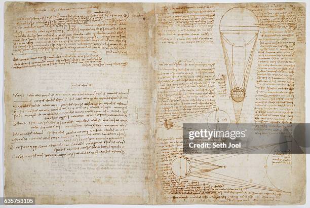 Sheet 1A of Leonardo da Vinci's Codex Leicester discussing the moon's brightness relative to that of the sun.