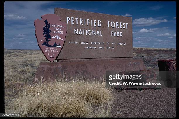 Entrance sign at Petrified Forest National Park, Arizona. 1989.