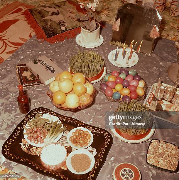 Feast of the Nou-Roz, the Iranian New Year. Each object has a symbolic value. The ceremony goes back to pre-Islamic times.