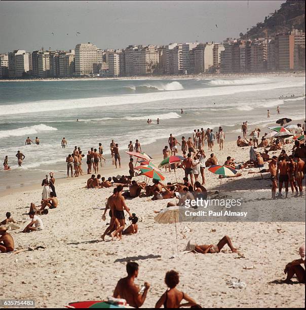 Beachgoers on the Copacabana Beach in Rio de Janeiro, Brazil, 1989.