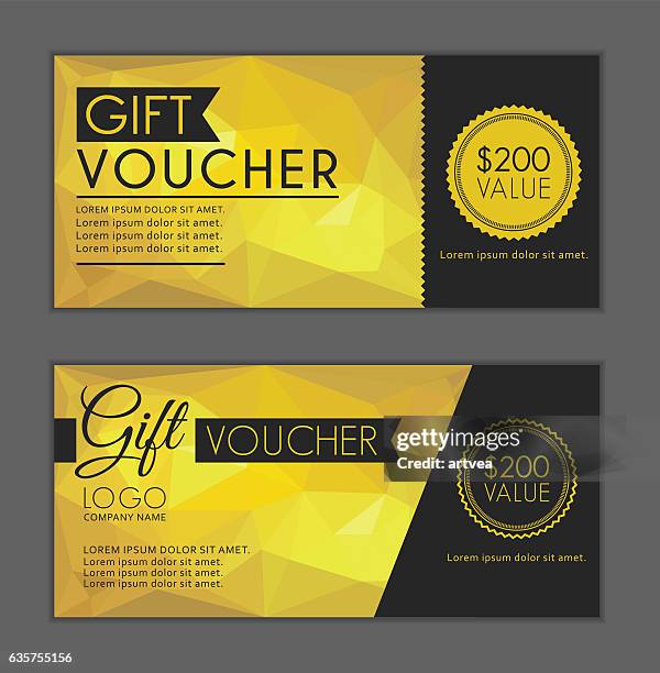 gold geschenk gutscheine vorlage. entlüftungsgröße im verhältnis 214x99 mm. - gift voucher stock-grafiken, -clipart, -cartoons und -symbole