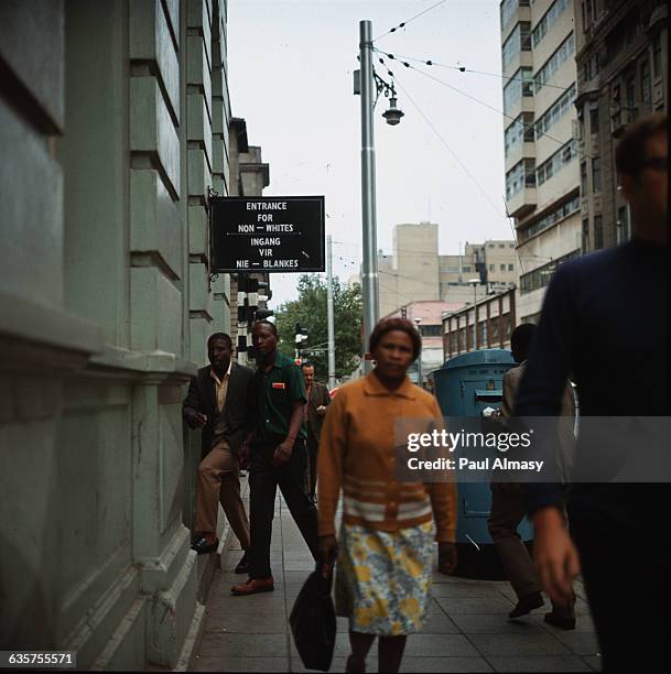 The entrance to the PTT building in Johannesburg, South Africa, reserved for non-whites only.