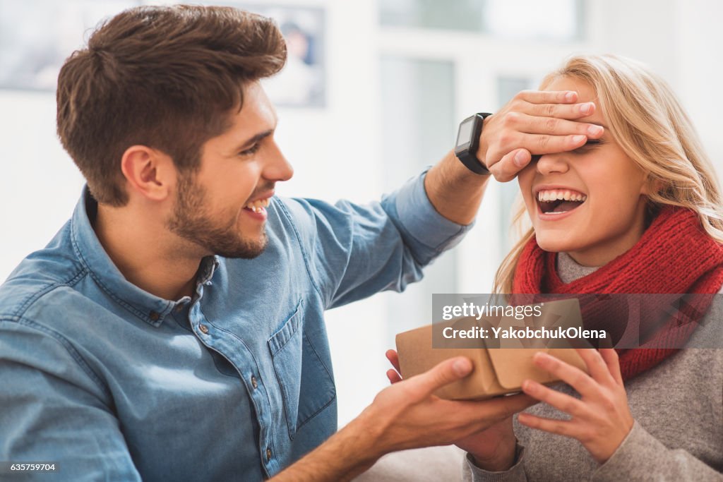 Pretty loving couple celebrating Valentine day