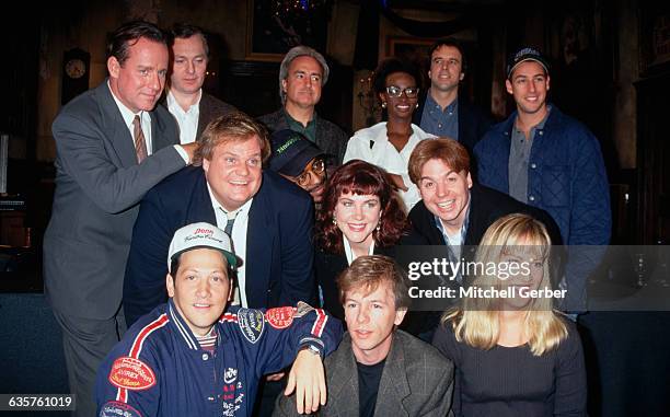 New York, NY-Photo shows the cast of Saturday Night Live posed. Amongst those in the group are: Phil Hartman, Lorne Michaels , Ellen Kleghorne, Kevin...
