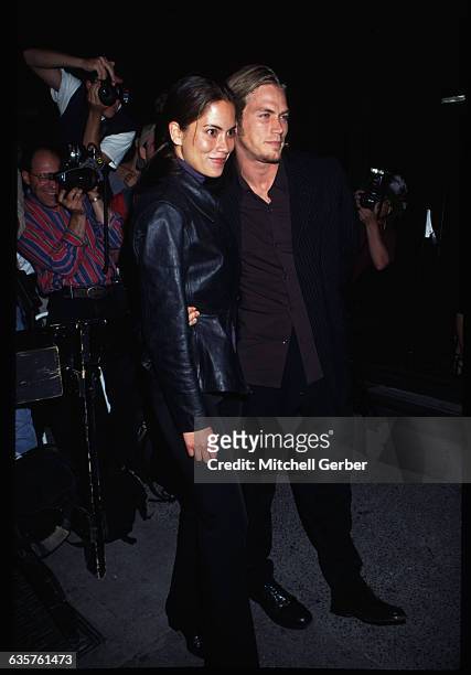 New York, NY: Maxine Bahns, formerly married to director Ed Burns, and friend at Sony Theater for the premiere of "The Game."