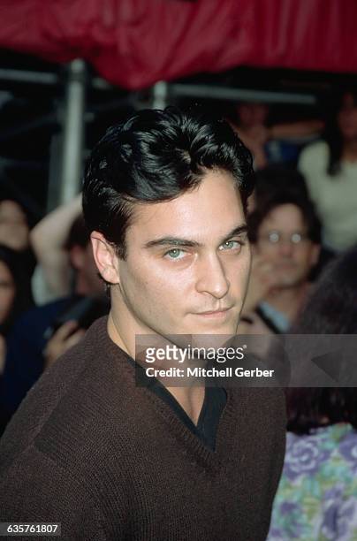 Actor Joaquin Phoenix, also known as Leaf Phoenix, stares plaintively at the camera at the premiere of Fear and Loathing in Las Vegas.