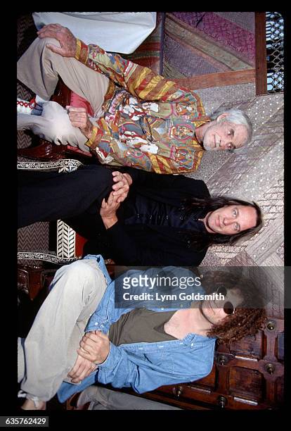 Los Angeles, CA: Psychologist Timothy Leary, rock musician Todd Rundgren and pop musician/producer Don Was are shown seated on chairs.