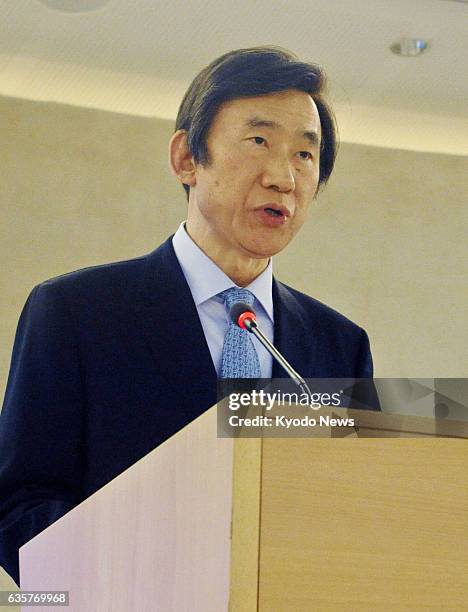 Switzerland - South Korean Foreign Minister Yun Byung Se makes a speech at a U.N. Human rights meeting in Geneva, Switzerland, on March 5, 2014. Yun...