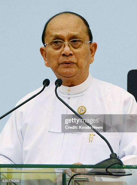 Myanmar - President Thein Sein of Myanmar meets reporters following a summit meeting for the Bay of Bengal Initiative for Multi-Sectoral Technical...