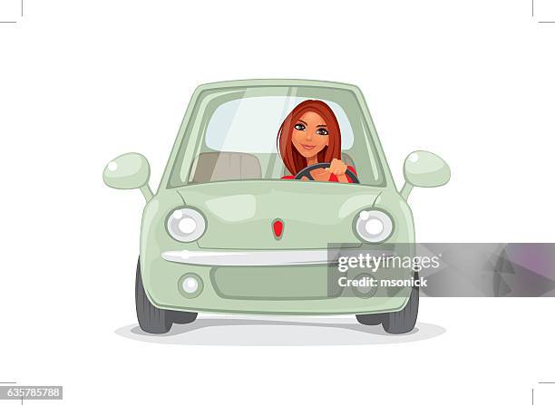 frau im auto - girls driving a car stock-grafiken, -clipart, -cartoons und -symbole