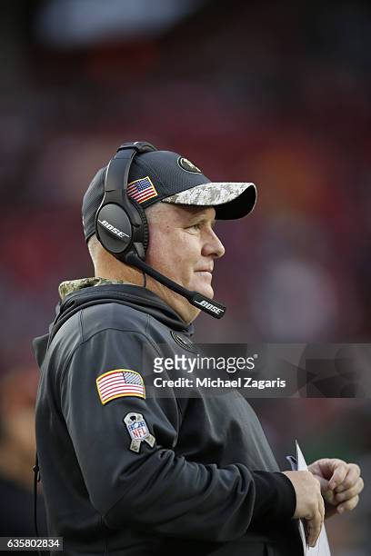 Head Coach Chip Kelly of the San Francisco 49ers stands on the sideline during the game against the New York Jets at Levi Stadium on December 11,...