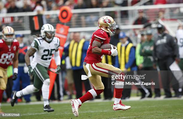 Quinton Patton of the San Francisco 49ers runs after making a reception during the game against the New York Jets at Levi Stadium on December 11,...