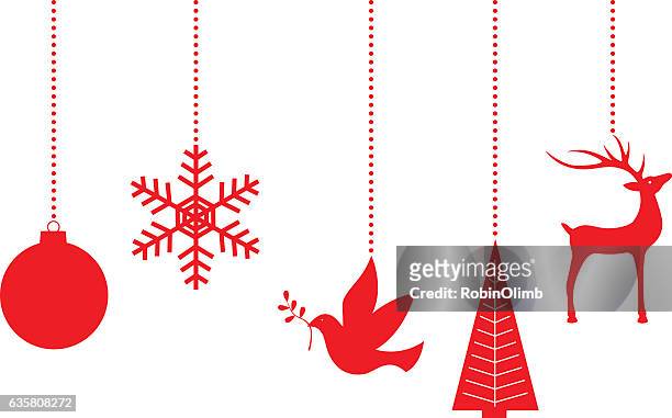 ilustraciones, imágenes clip art, dibujos animados e iconos de stock de adornos navideños rojos colgantes - esferas de navidad