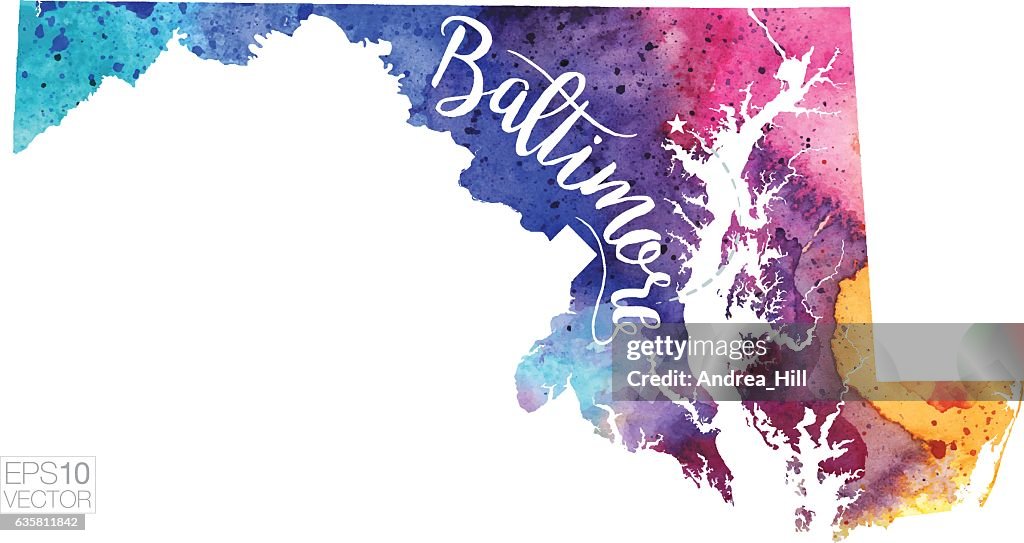 Baltimore, Maryland Vector Watercolor Map
