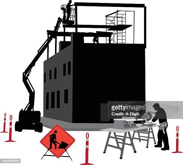 office construction hazard - men at work sign stock illustrations