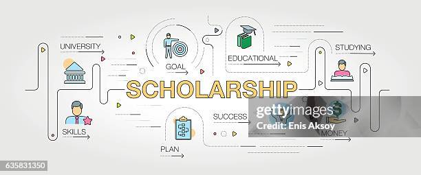 scholarship banner and icons - scholarship award stock illustrations