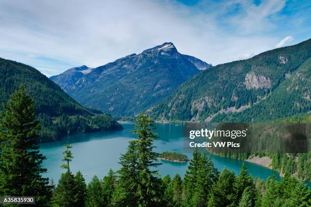 Diablo Lake and Davis Peak, from Diable Lake Overlook, Ross Lake National Recreation Area, North Cascades, Washington.