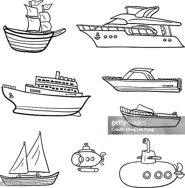 boat ship yacht in black and white - nautical vessel stock illustrations