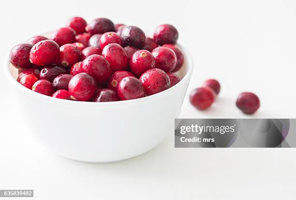 cranberries in bowl - moosbeere stock-fotos und bilder