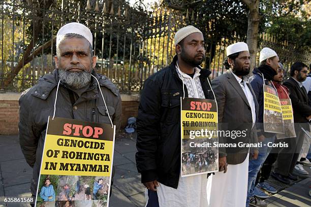 Muslims protest in Piazza Vittorio against the Government of Myanmar and alleged human rights atrocities against Rohingya minorities on December 16,...