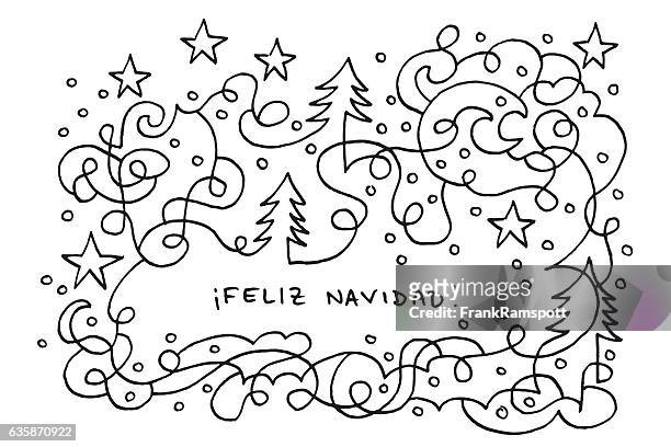 stockillustraties, clipart, cartoons en iconen met feliz navidad happy holidays winter doodle drawing - feliz navidad