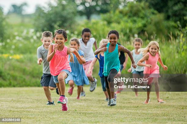 jouer à l’extérieur dans un champ par une journée ensoleillée - children photos et images de collection