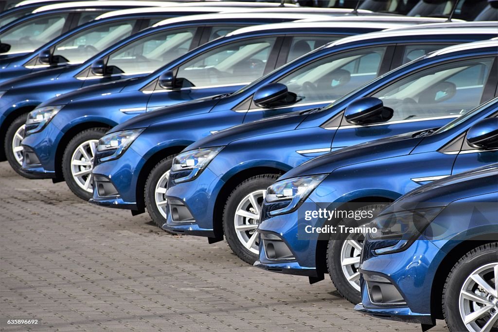 Modern Renault Megane vehicles on the parking