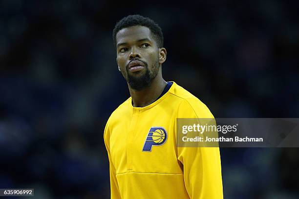 Aaron Brooks of the Indiana Pacers reacts before a game against the New Orleans Pelicans at the Smoothie King Center on December 15, 2016 in New...