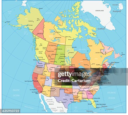 Usa And Canada Large Detailed Political Map High-Res Vector Graphic ...