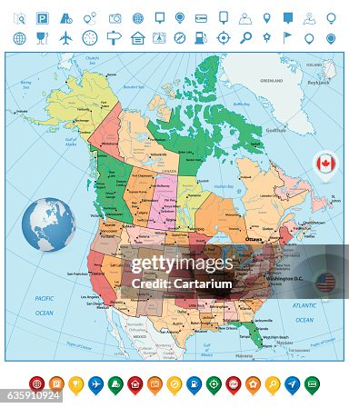 Usa And Canada Large Detailed Political Map High-Res Vector Graphic ...