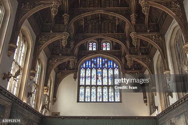 the ceiling of the great hall of hampton court palace, england, london,uk - hampton court palace stock pictures, royalty-free photos & images